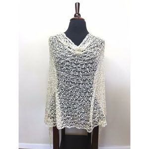 Poncho Wrap Shawl Knit Lace Pik Off-Whit 1Size NEW